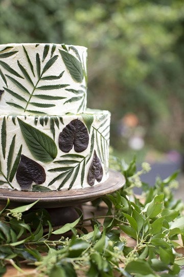 Cake decorated with leaves