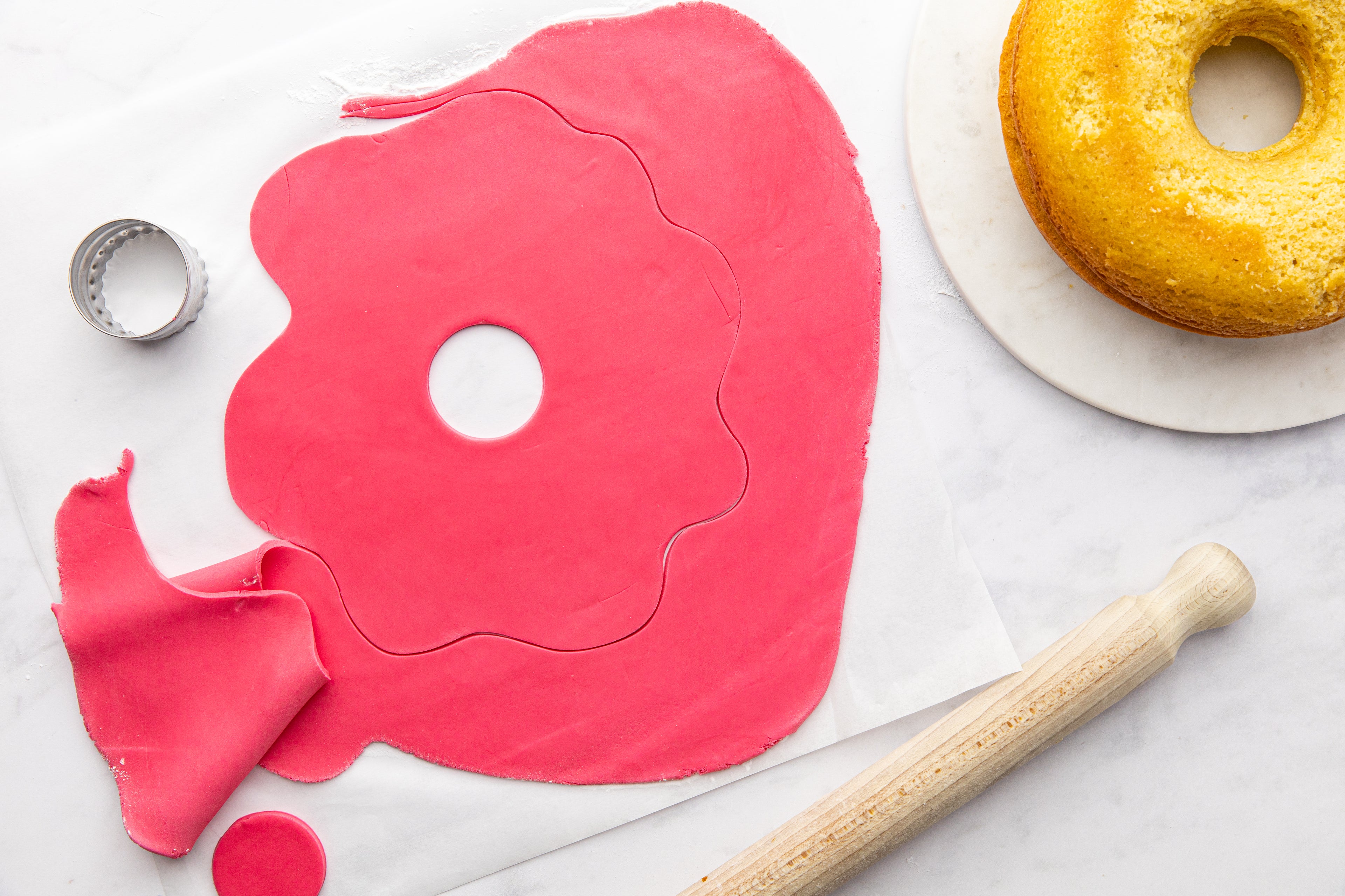 Pink fondant with a rolling pin