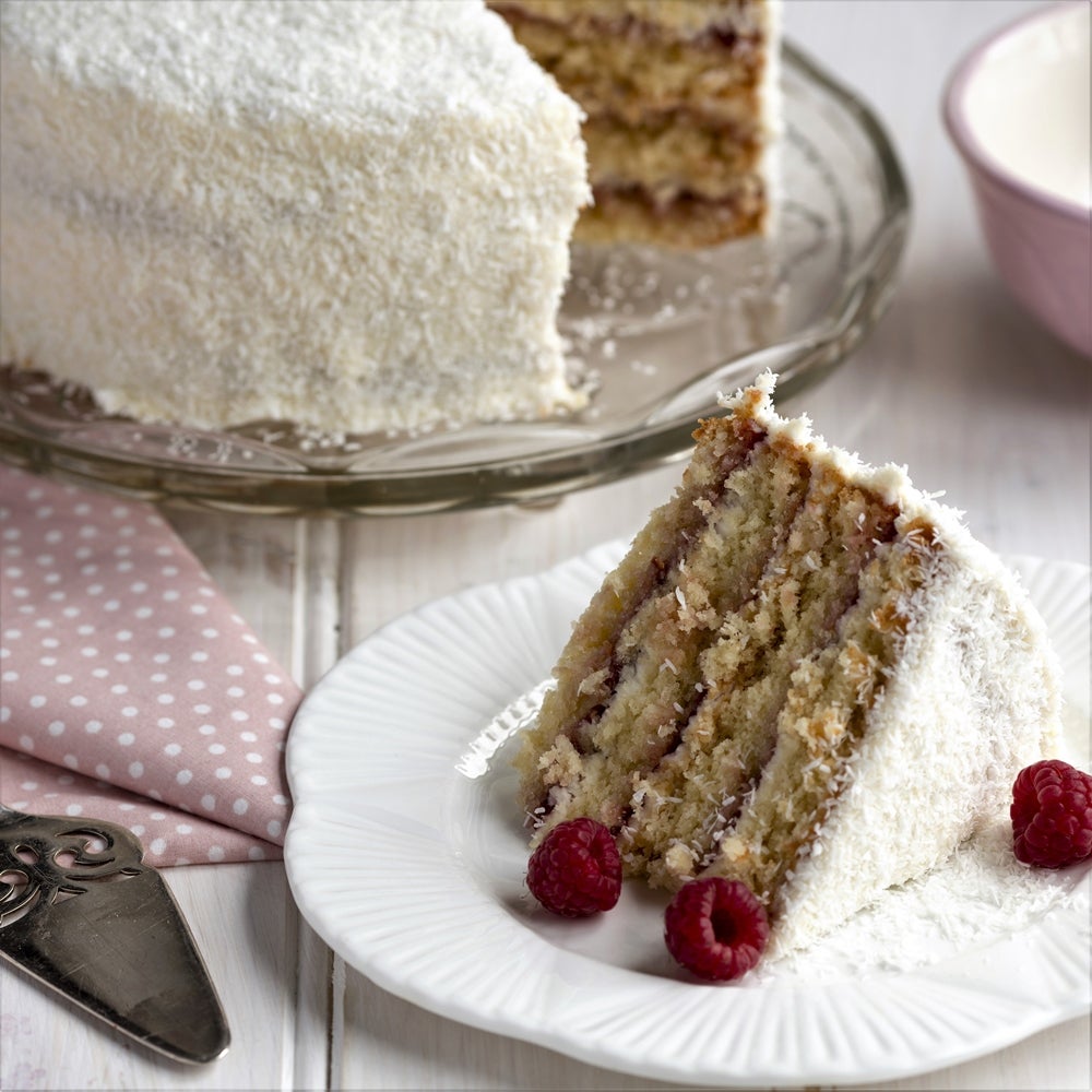 Coconut raspberry layer cake