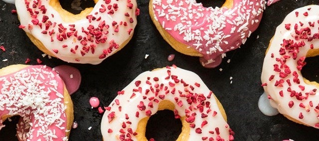 raspberry doughnuts close up