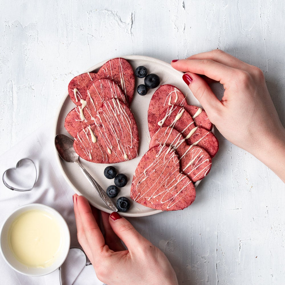 red velvet pancakes on a plate