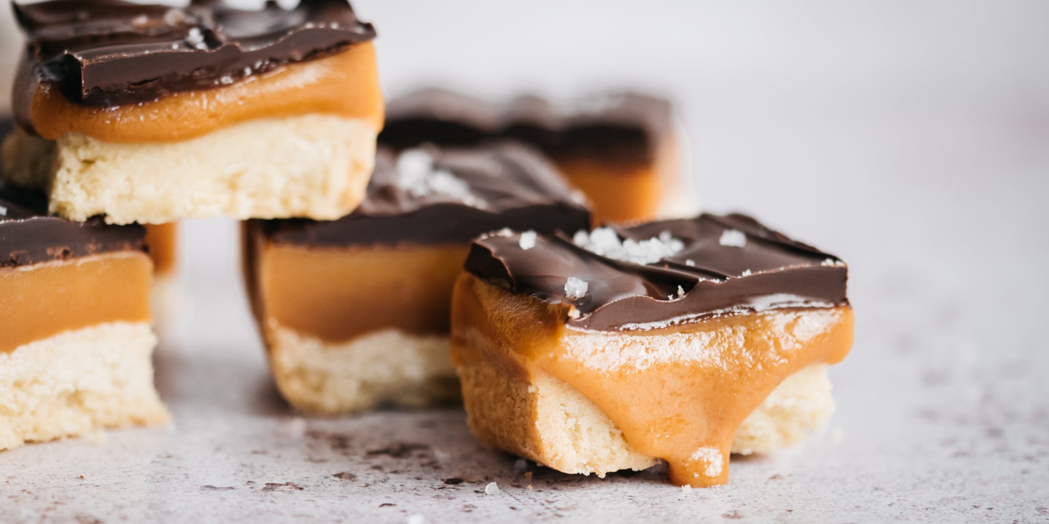 Close up shot of millionaires shortbread squares