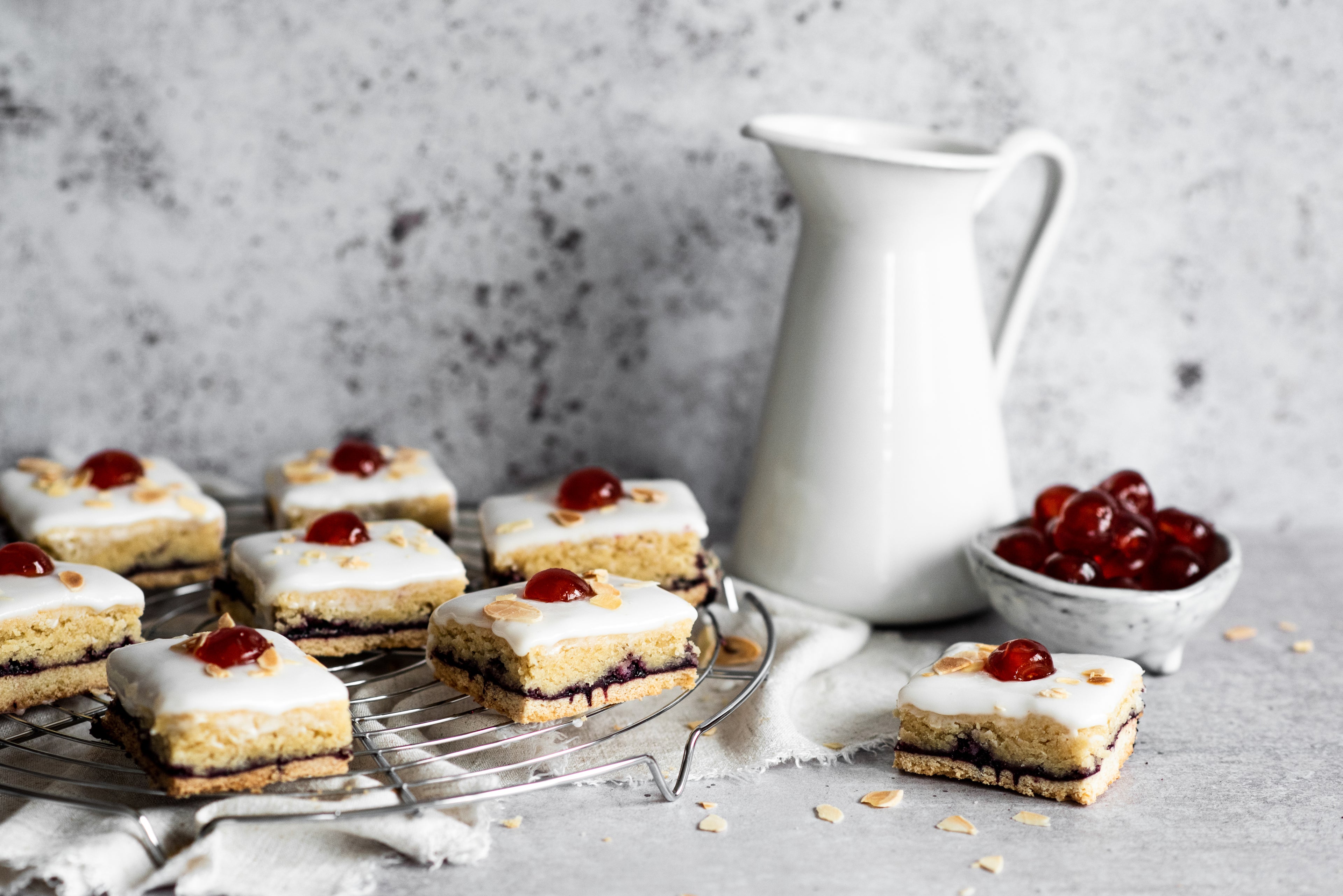 Bakewell Tart slices on a cooling rack