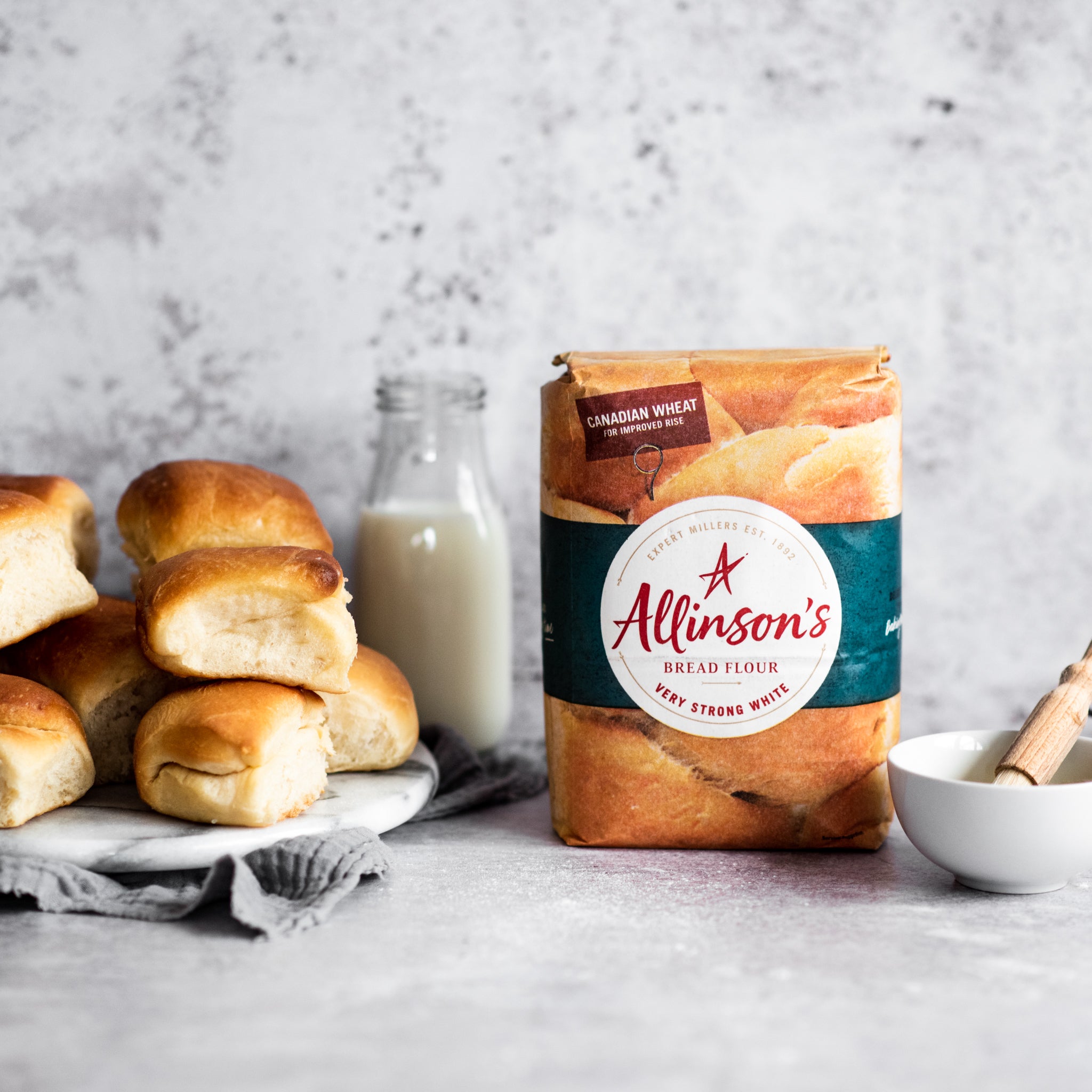 bread rolls on a plate with Allinson's bread flour