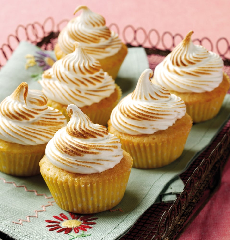 Lemon curd cupcakes topped with meringue