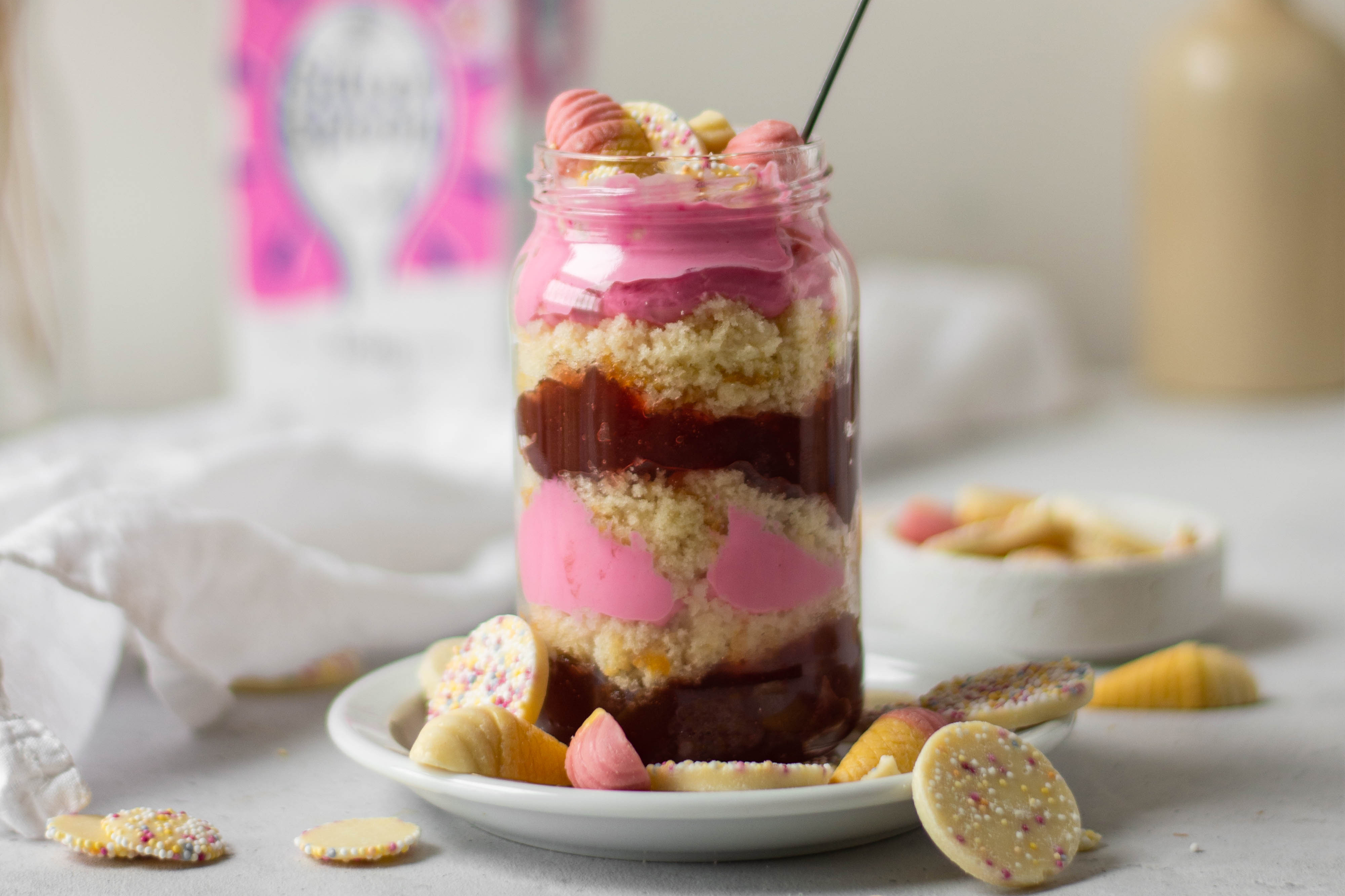 Pick'n'Mix Cake Jar with a box of Silver Spoon Icing sugar in the background, sprinkled with jazzies