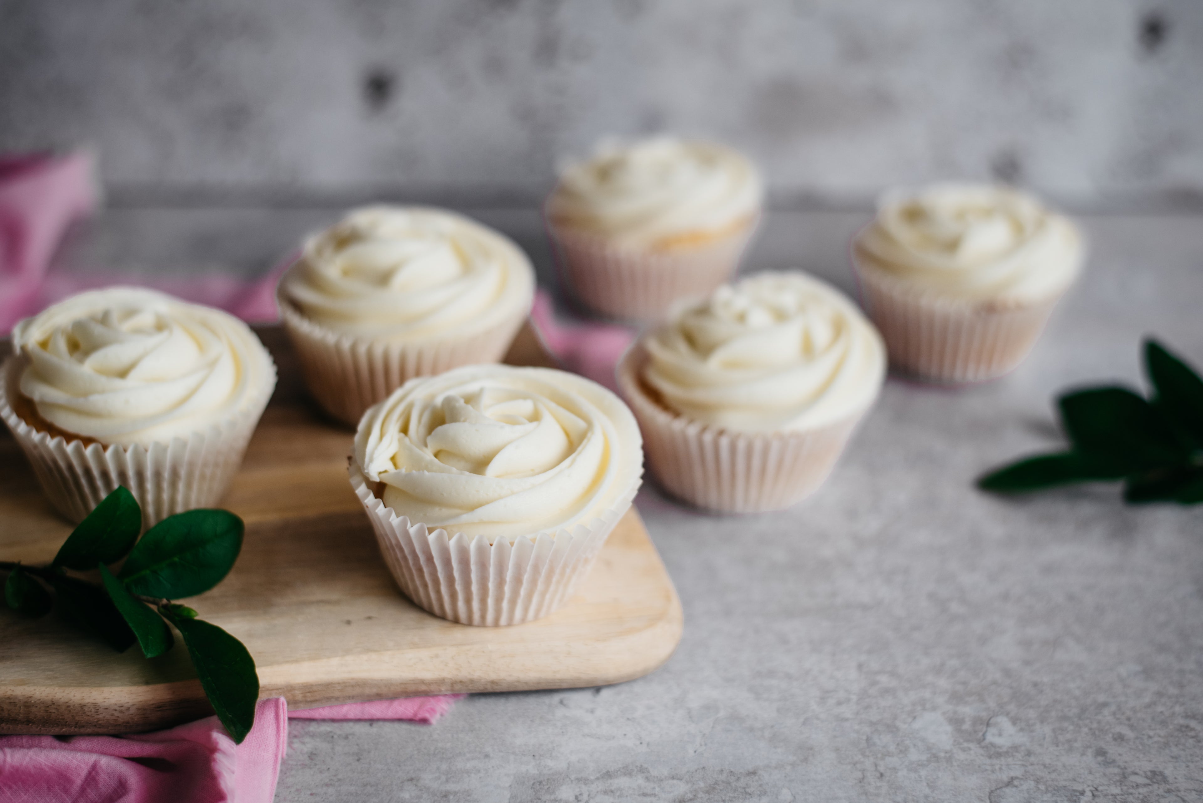 Side on view of low sugar cream cheese cupcakes