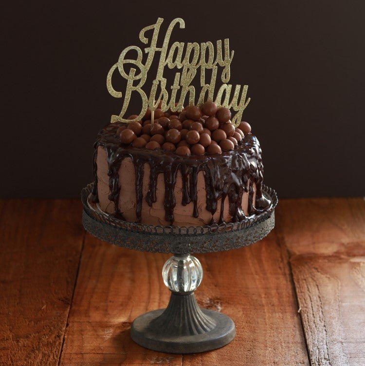 Chocolate birthday cake with rich chocolate ganache 