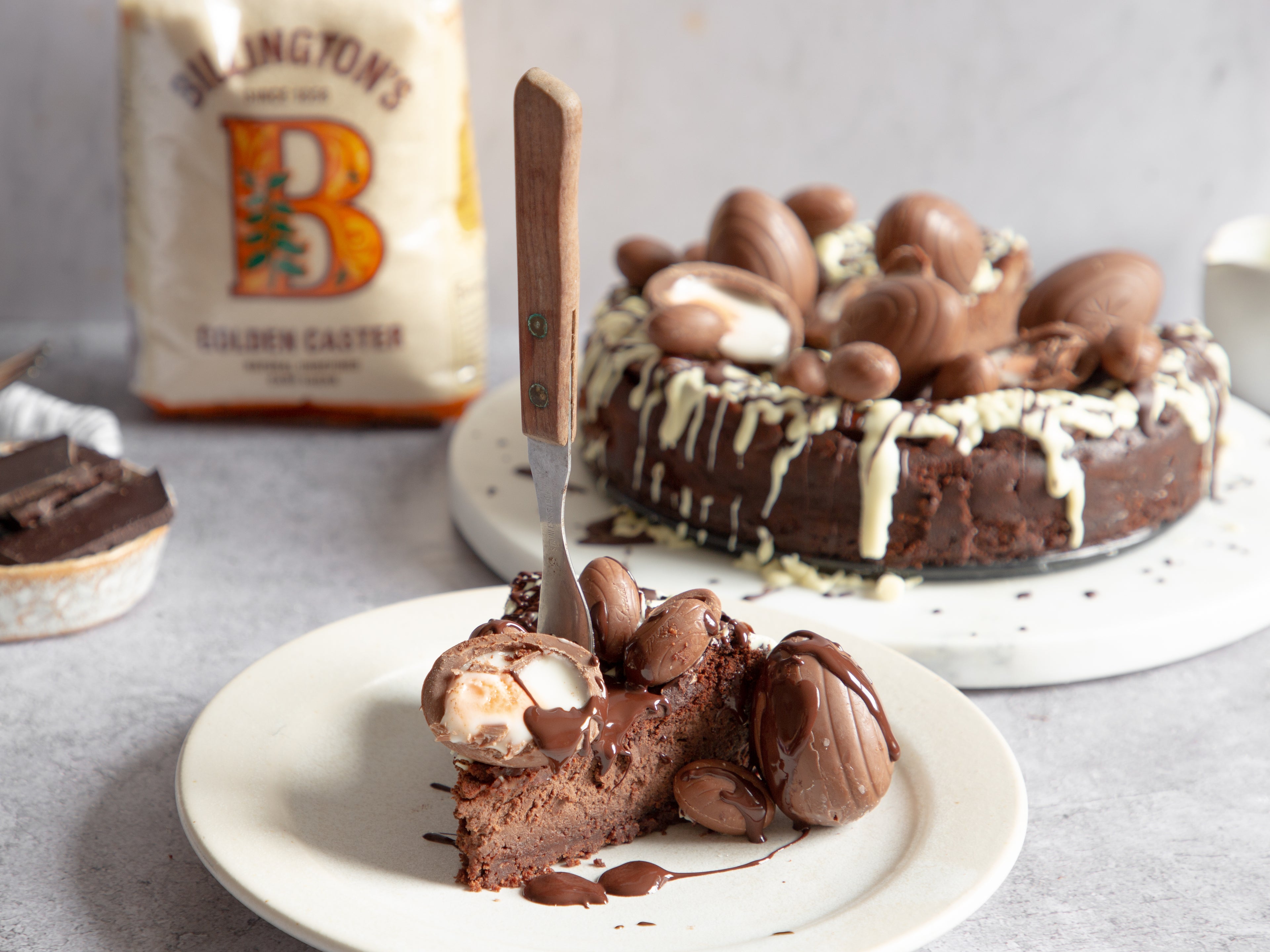 Easter Egg Chocolate Cheesecake, decorated with Cadbury's Creme Eggs