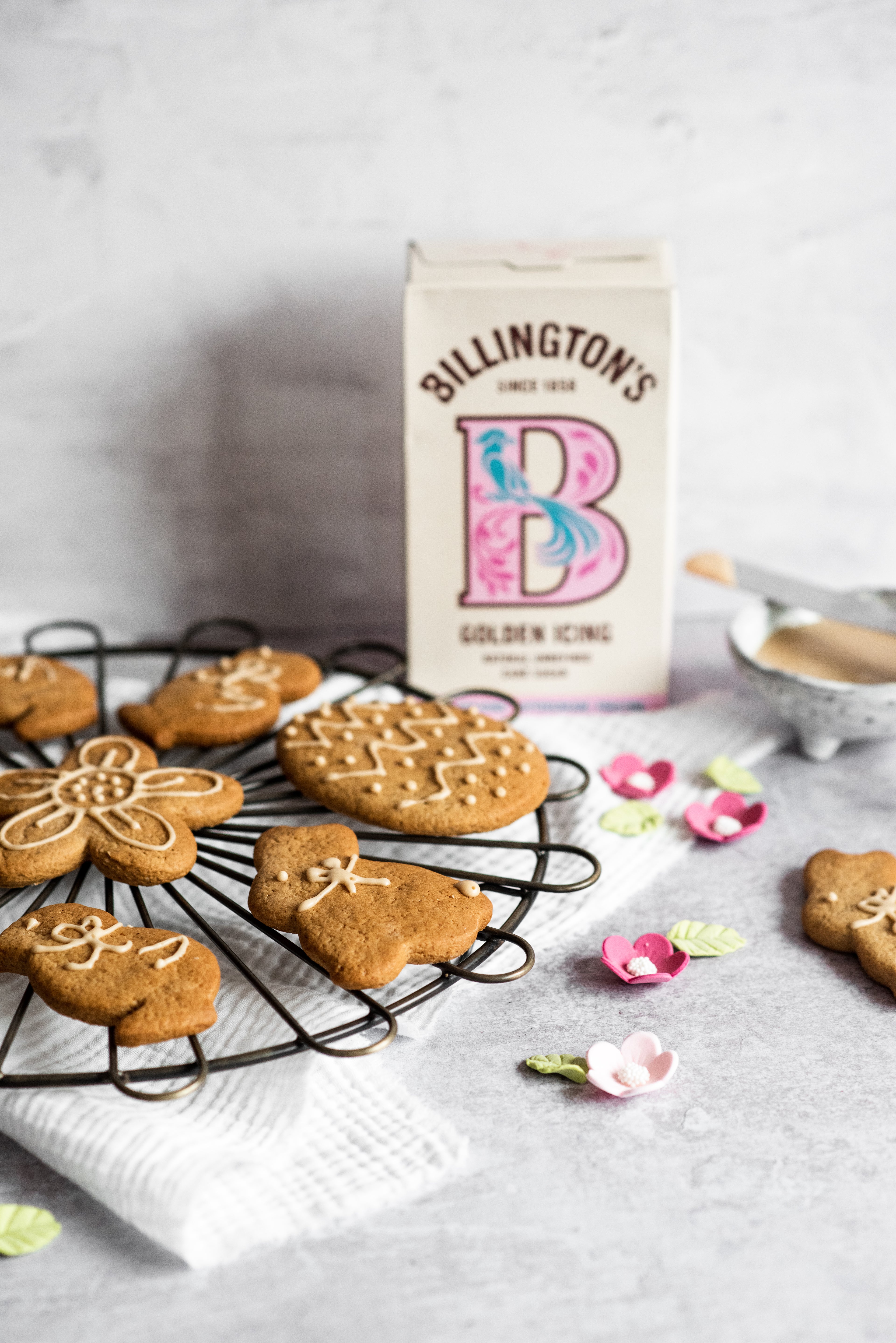 Easter shaped ginger biscuits laid flat on a surface