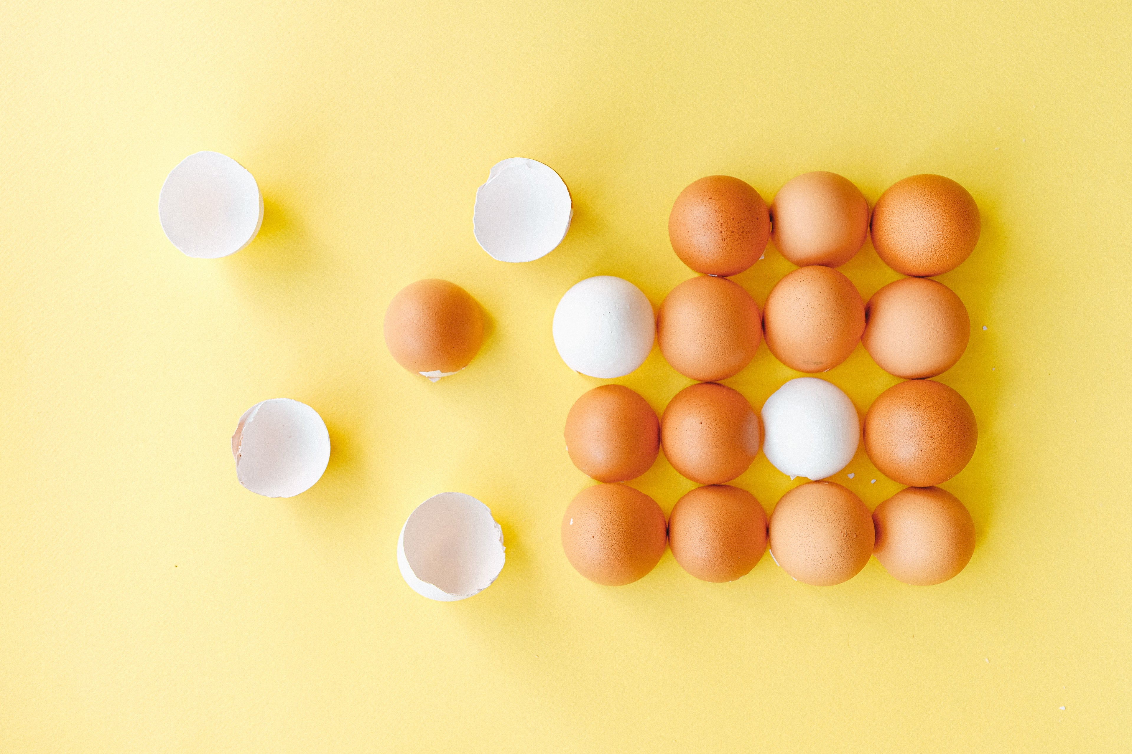 Egg and eggshells on a yellow background