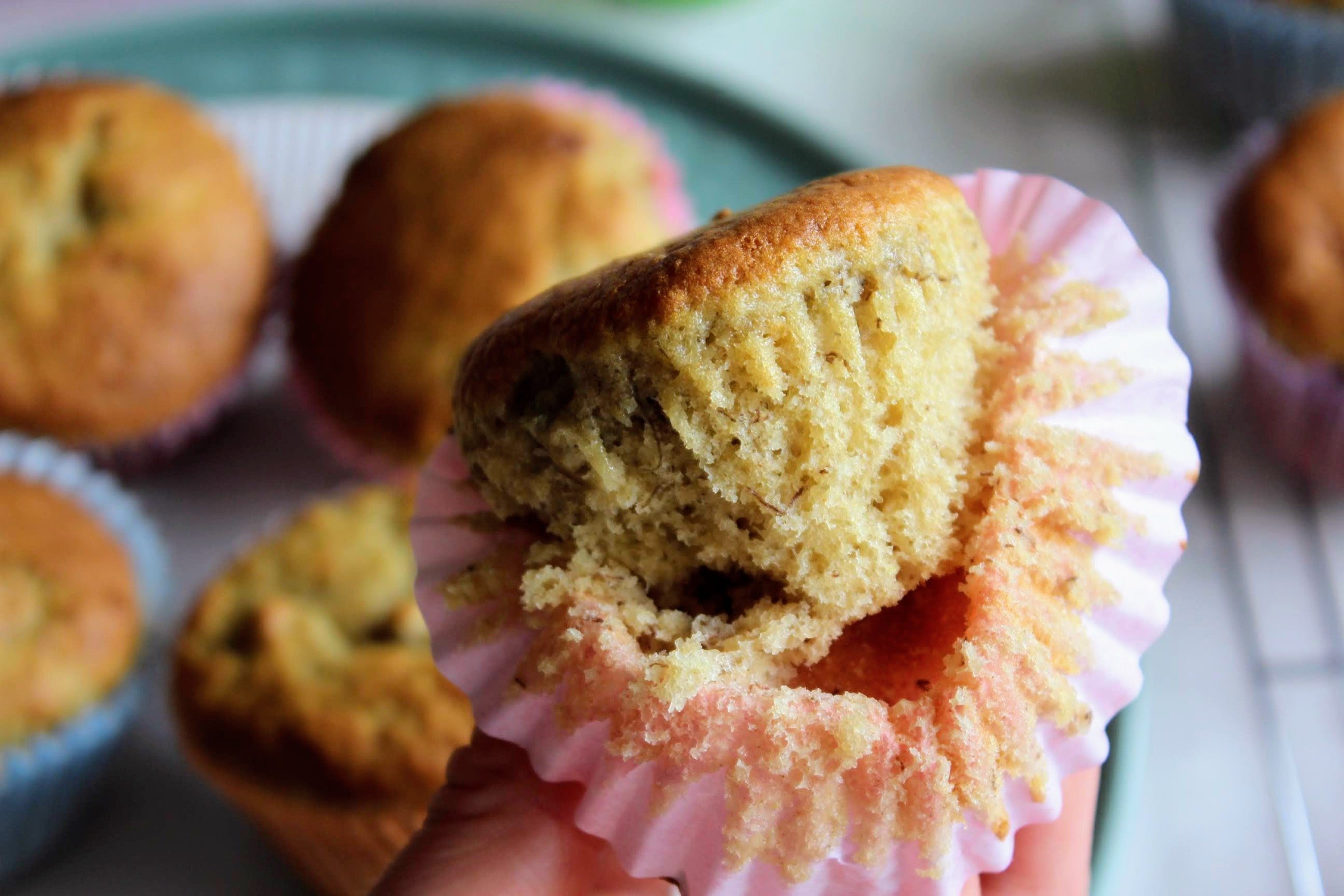 Close-up of a freshly-baked banana muffin