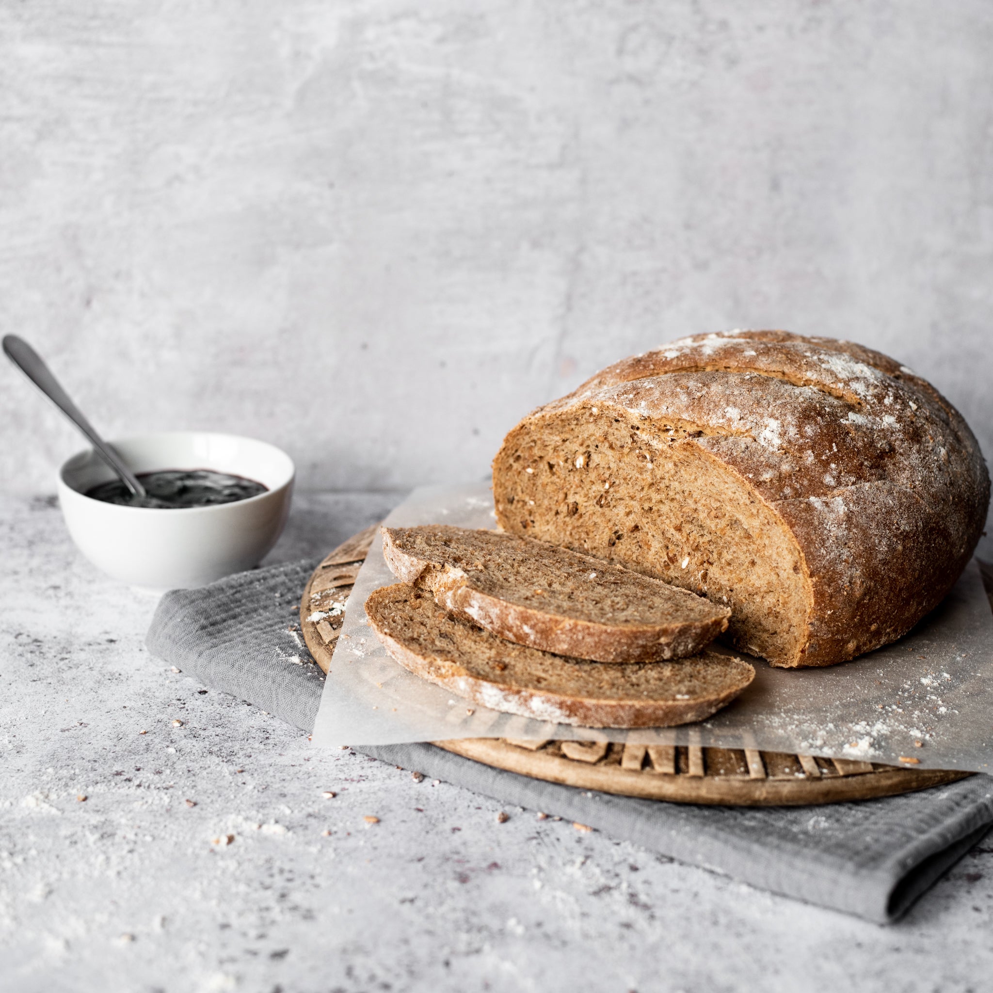  loaf of bread with slices removed