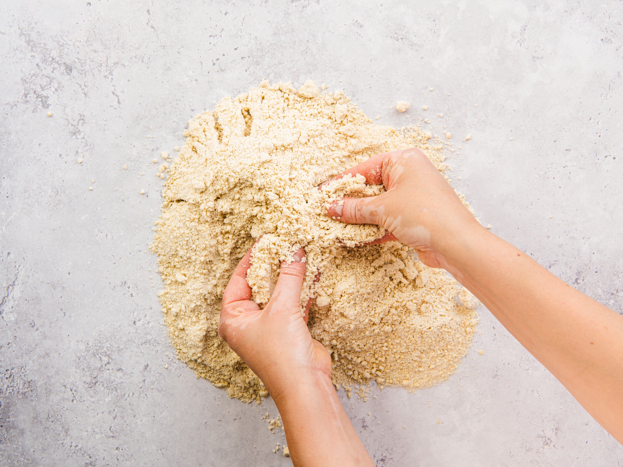 Sifting through the pastry ingredients for a steak pie pastry base