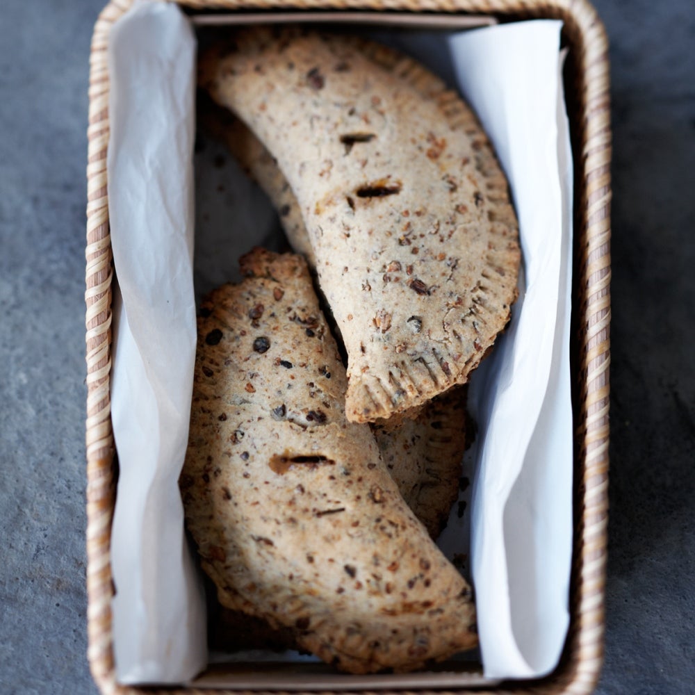 Wholemeal smoked cheese and sweet potato pasties 