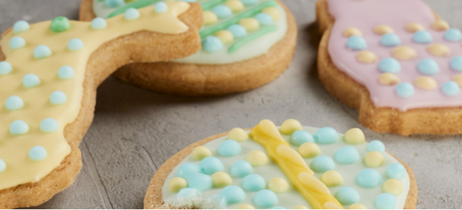 Close up of pastel coloured easter biscuits