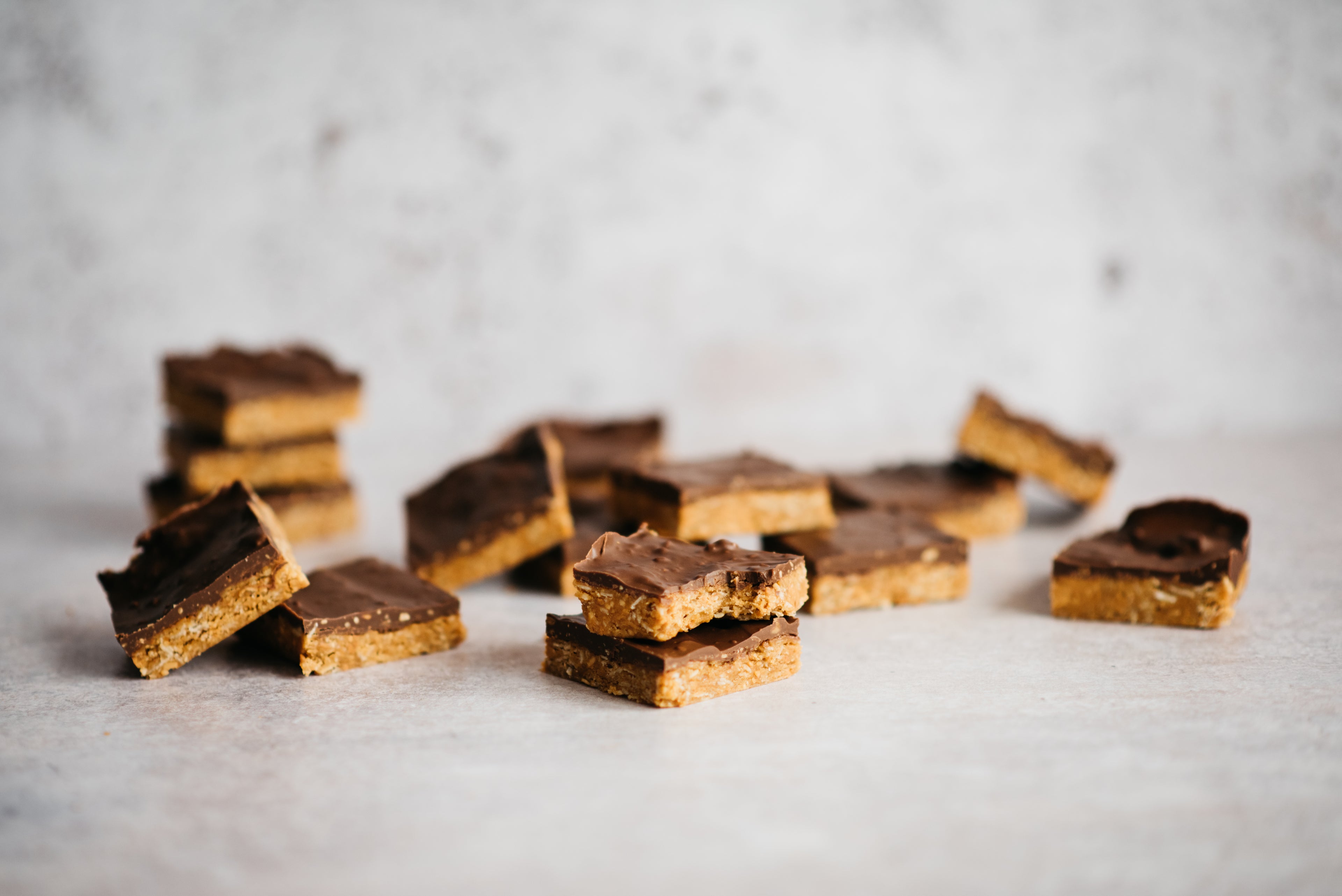 Fresh batch of Chocolate Peanut Butter Squares cut up and served using Truvia for Baking