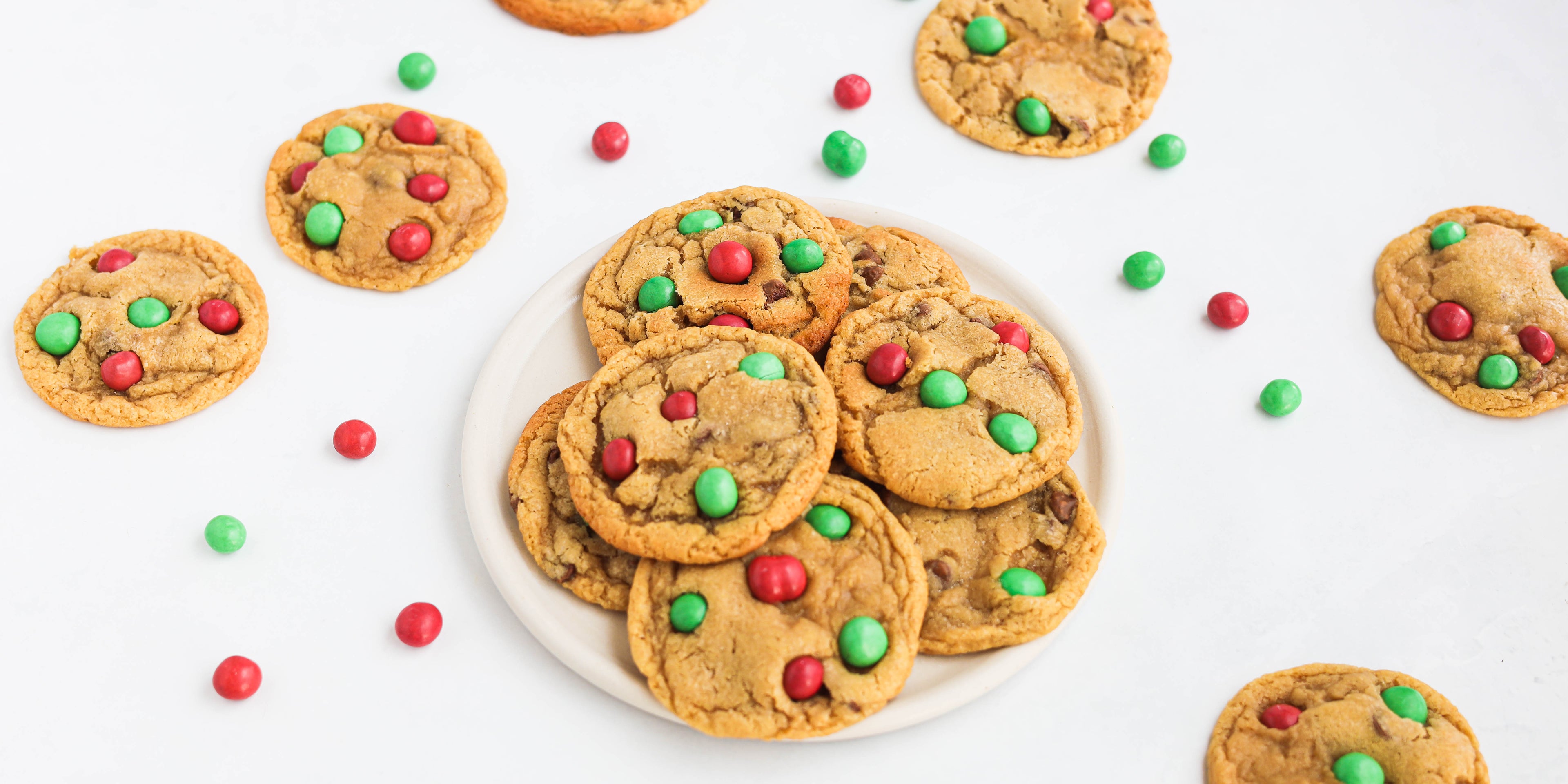 Copycat Millies Cookies filled with green and red m&m's for Christmas