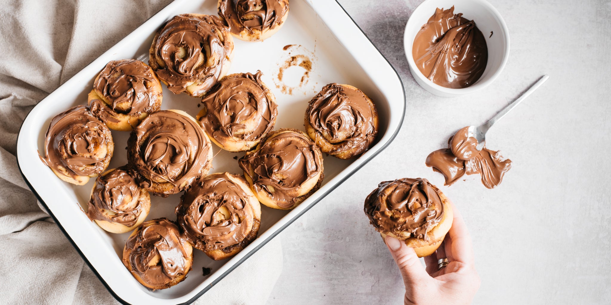 Cinnamon Rolls with a rich, thick Nutella topping
