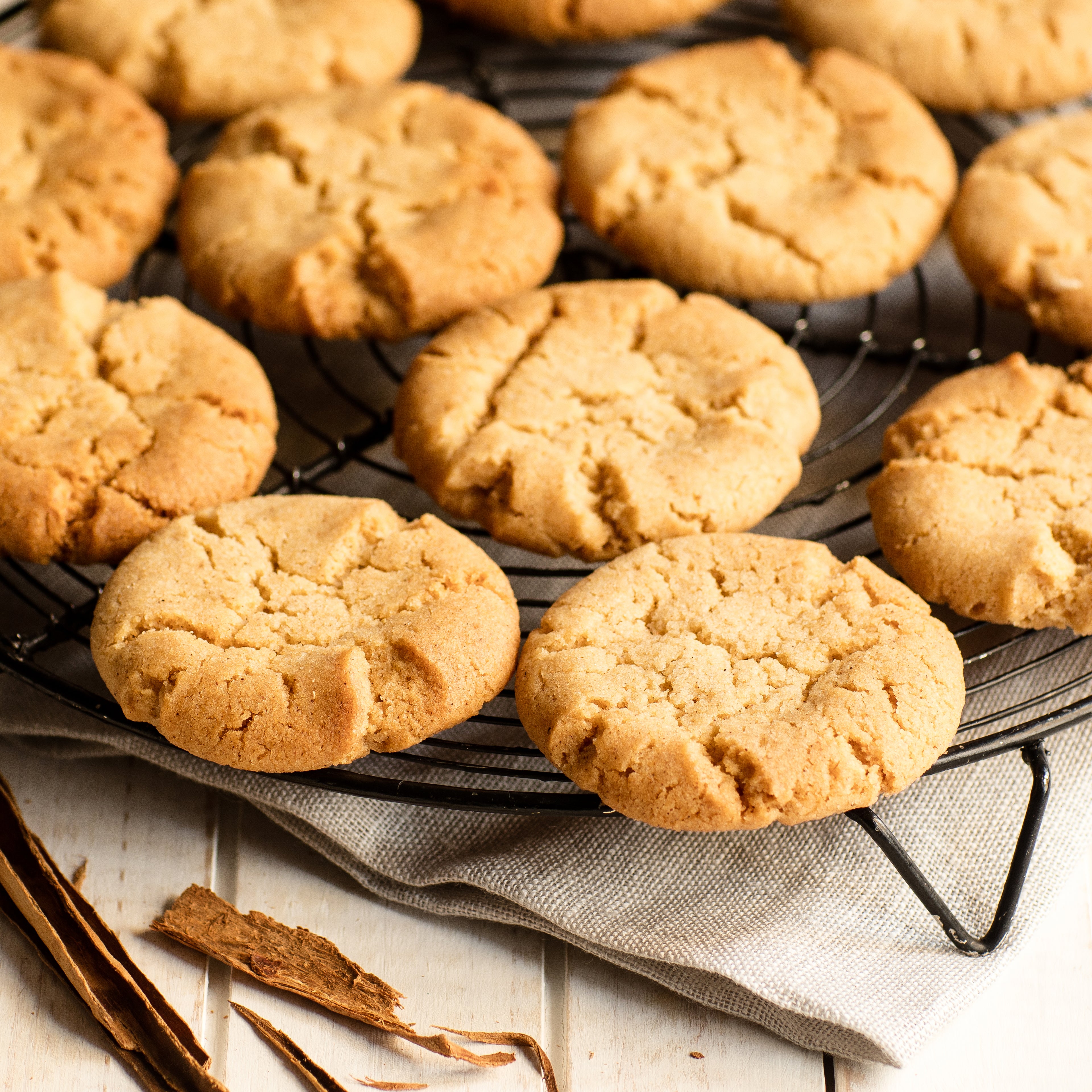 Biscuits laid out on circular cooking rack