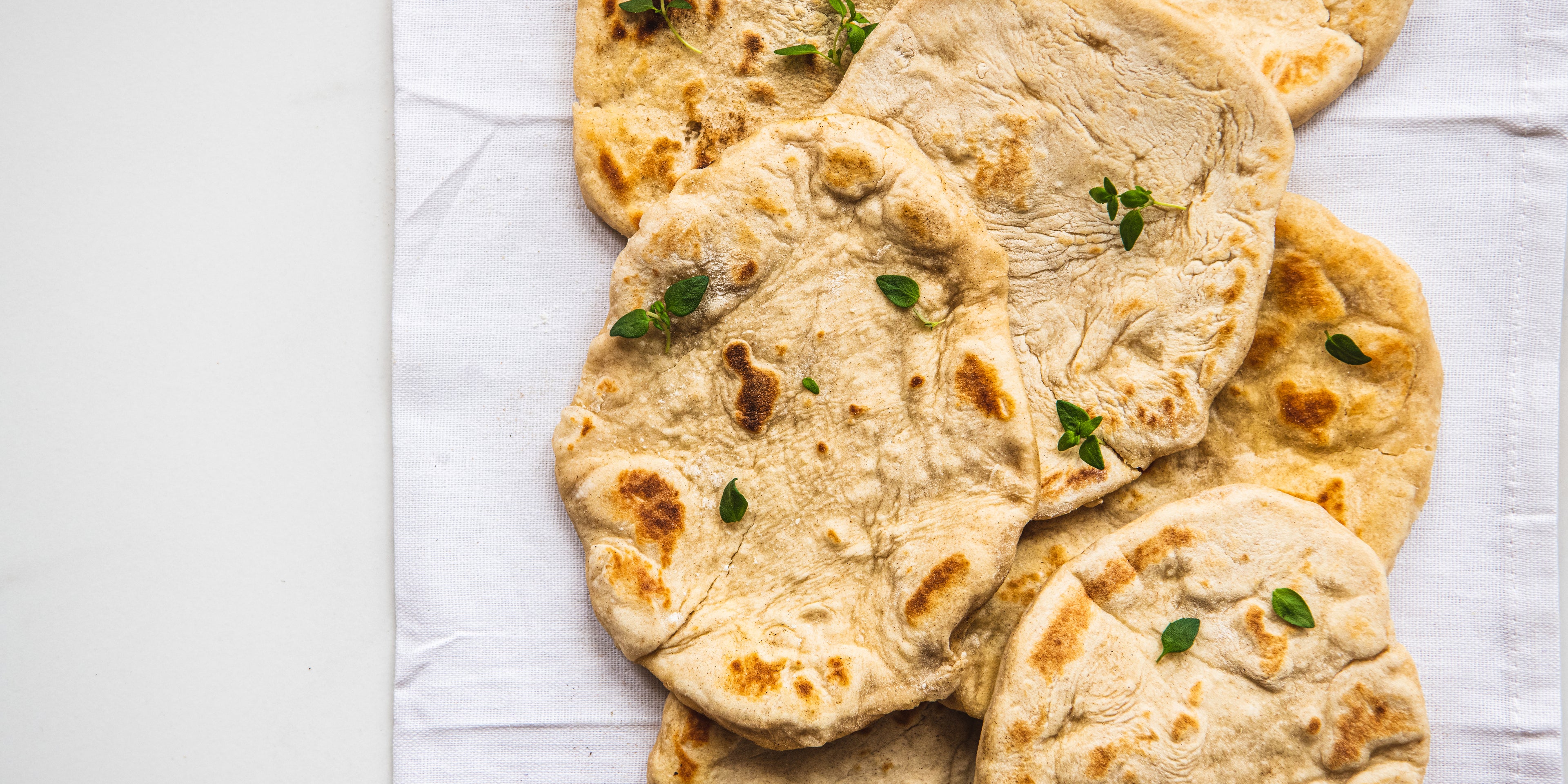 Top down view of a plate of kefir flatbread