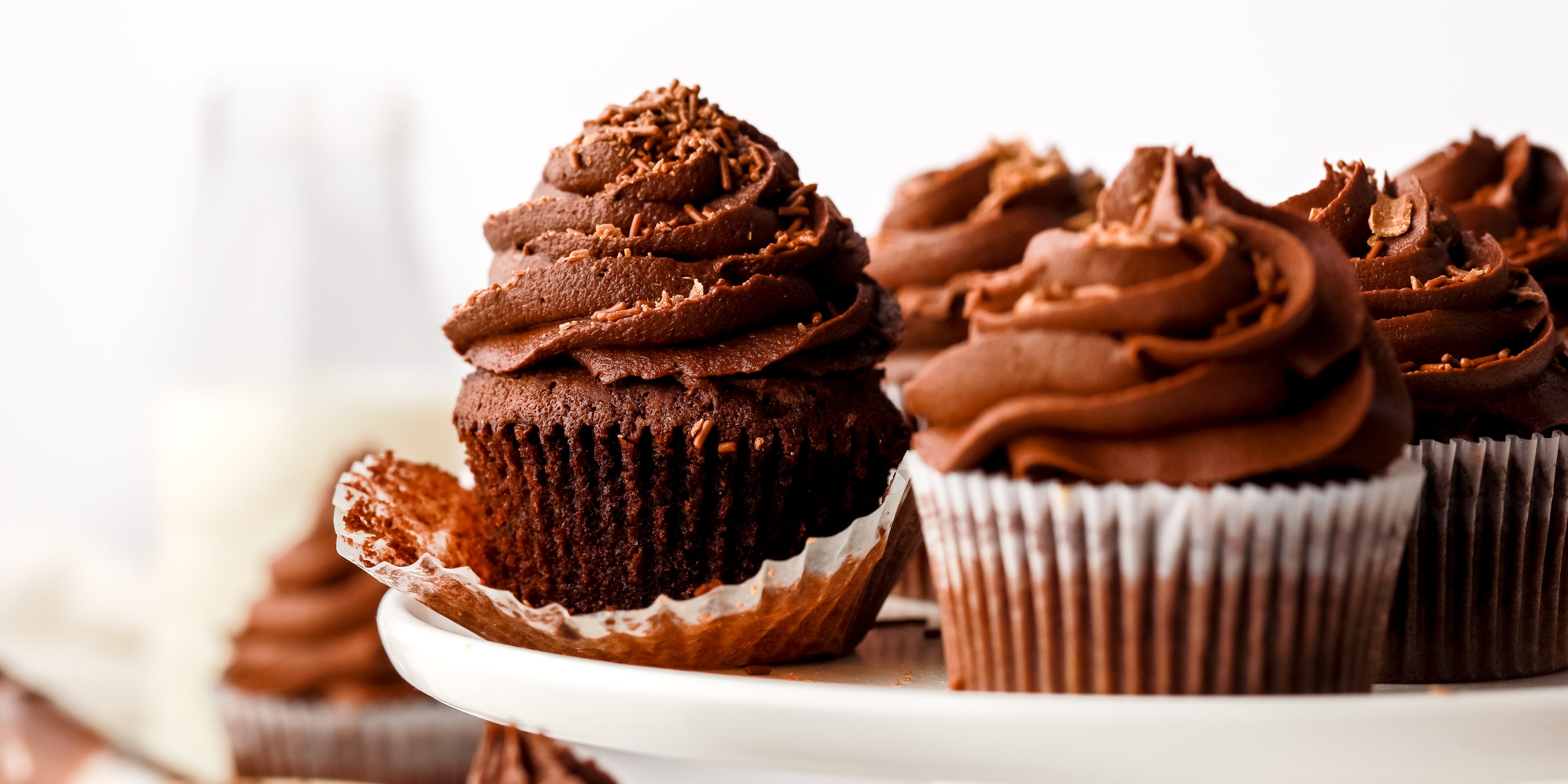 Chocolate cupcake with case peeled down
