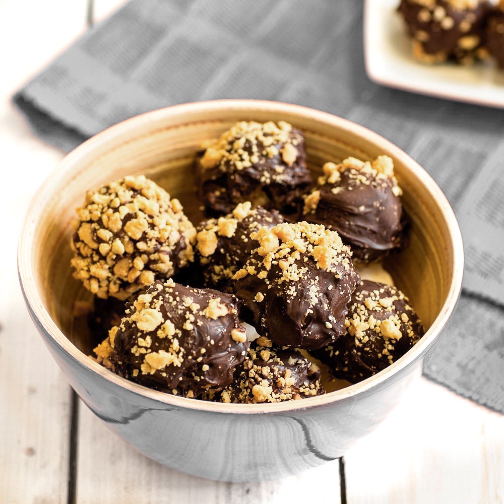 Bowl of homemade peanut butter truffle bites