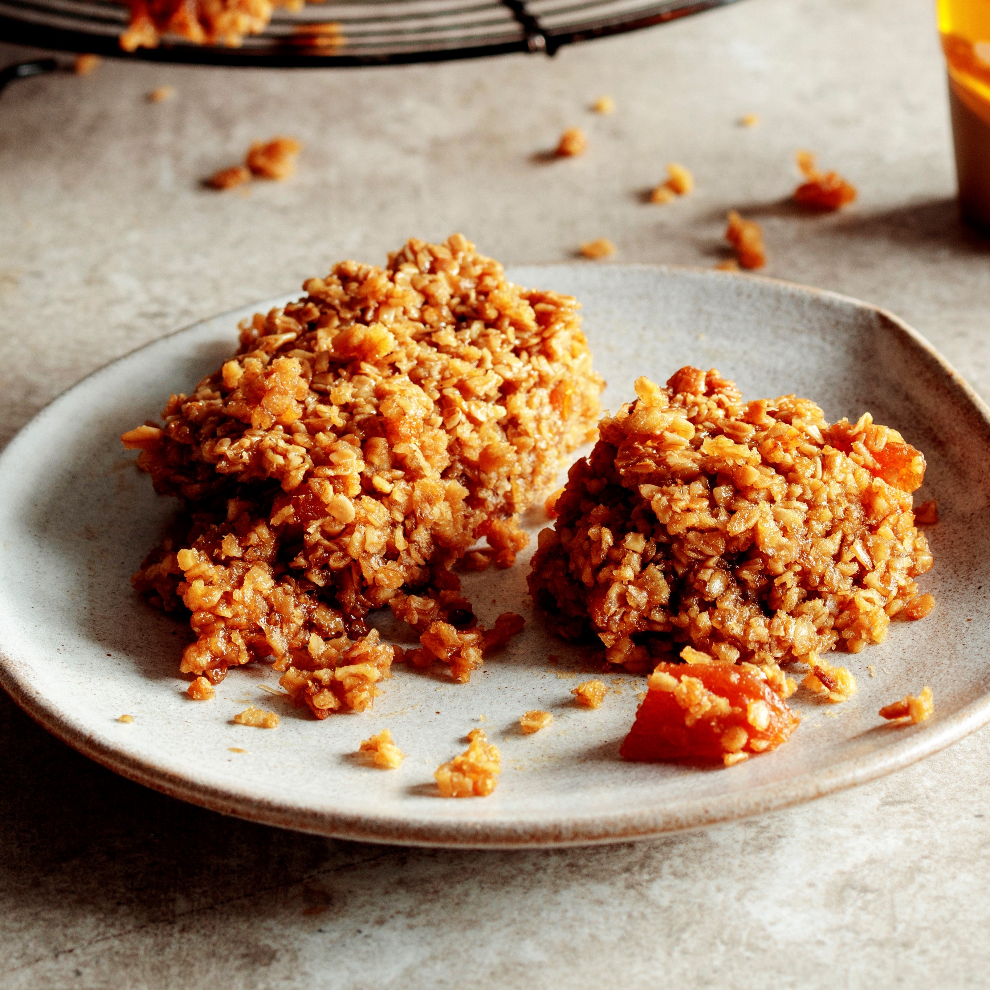 Flapjacks on a plate