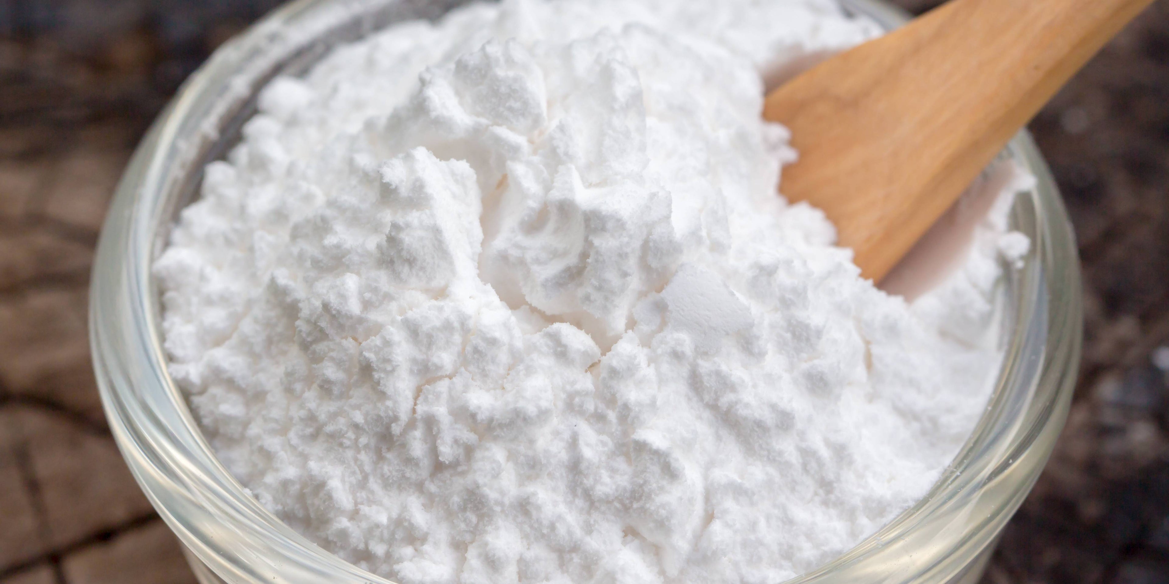 Baking powder in a small glass bowl