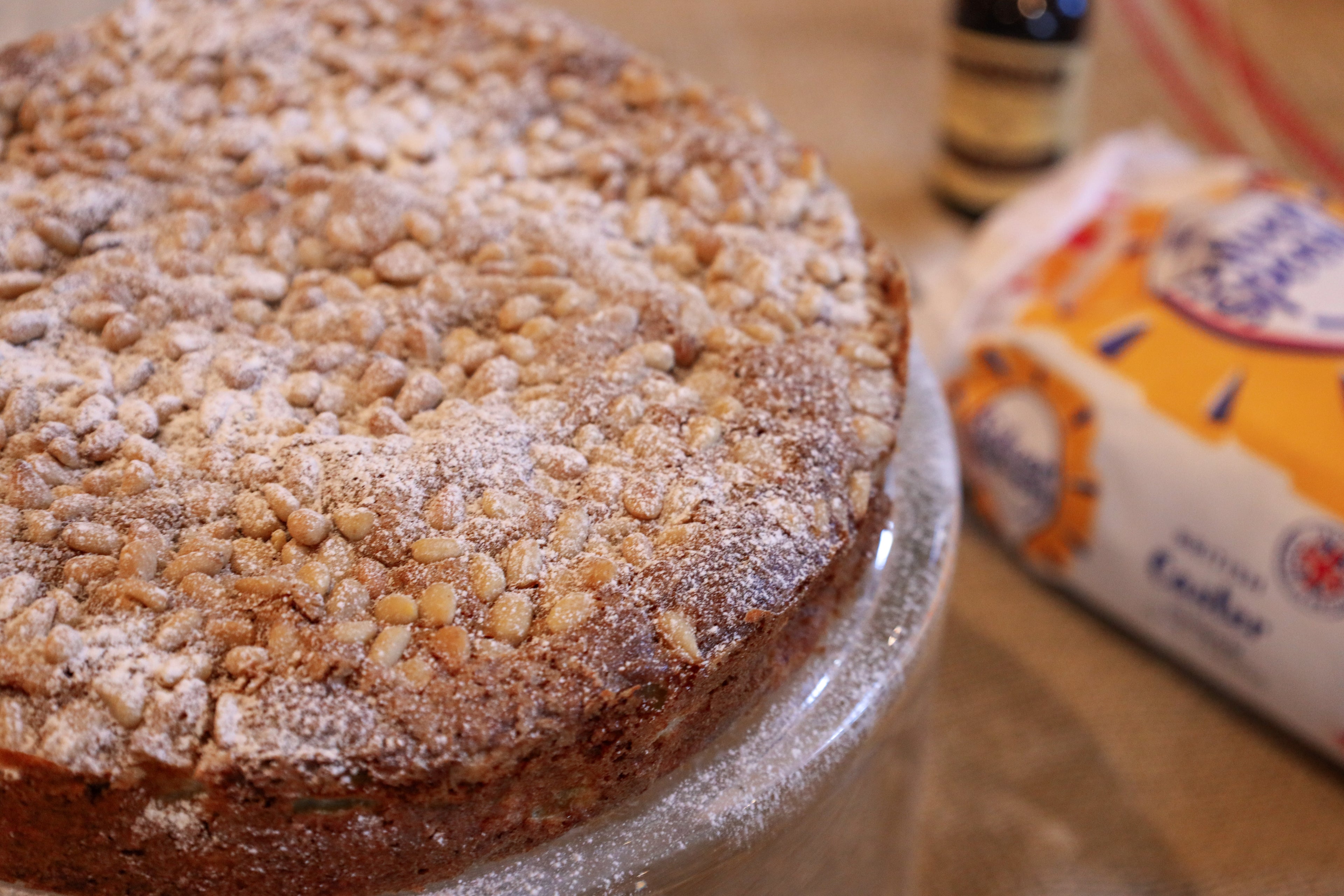 Apple Cake with sugar in background