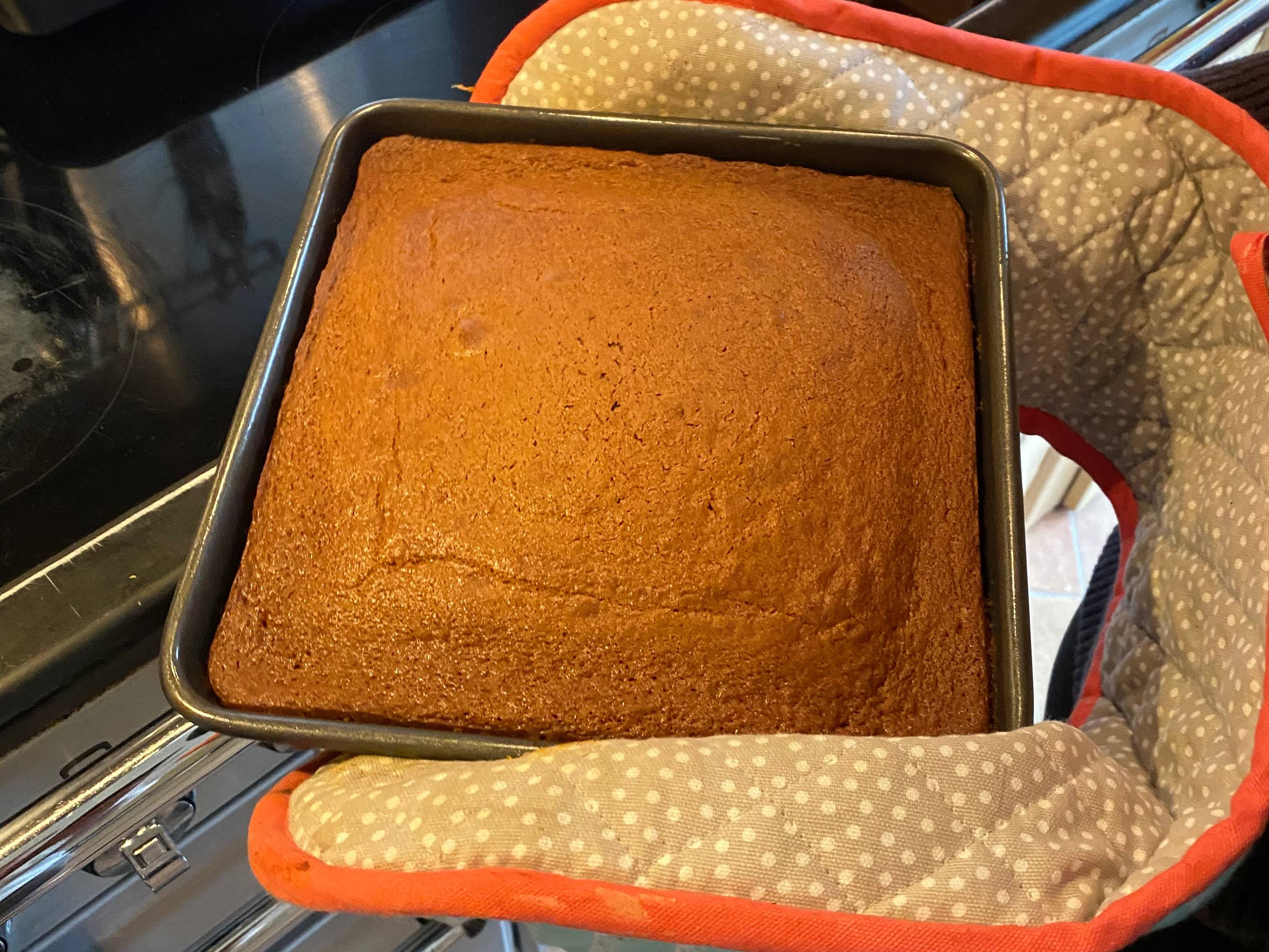 Freshly baked cake mixture for Nigella and Mary Berry's sticky toffee pudding recipes