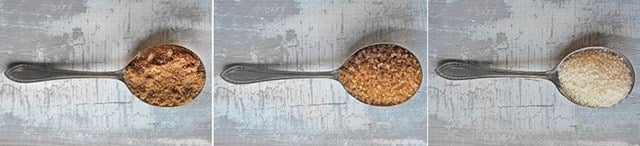 trio of sugars on a spoon