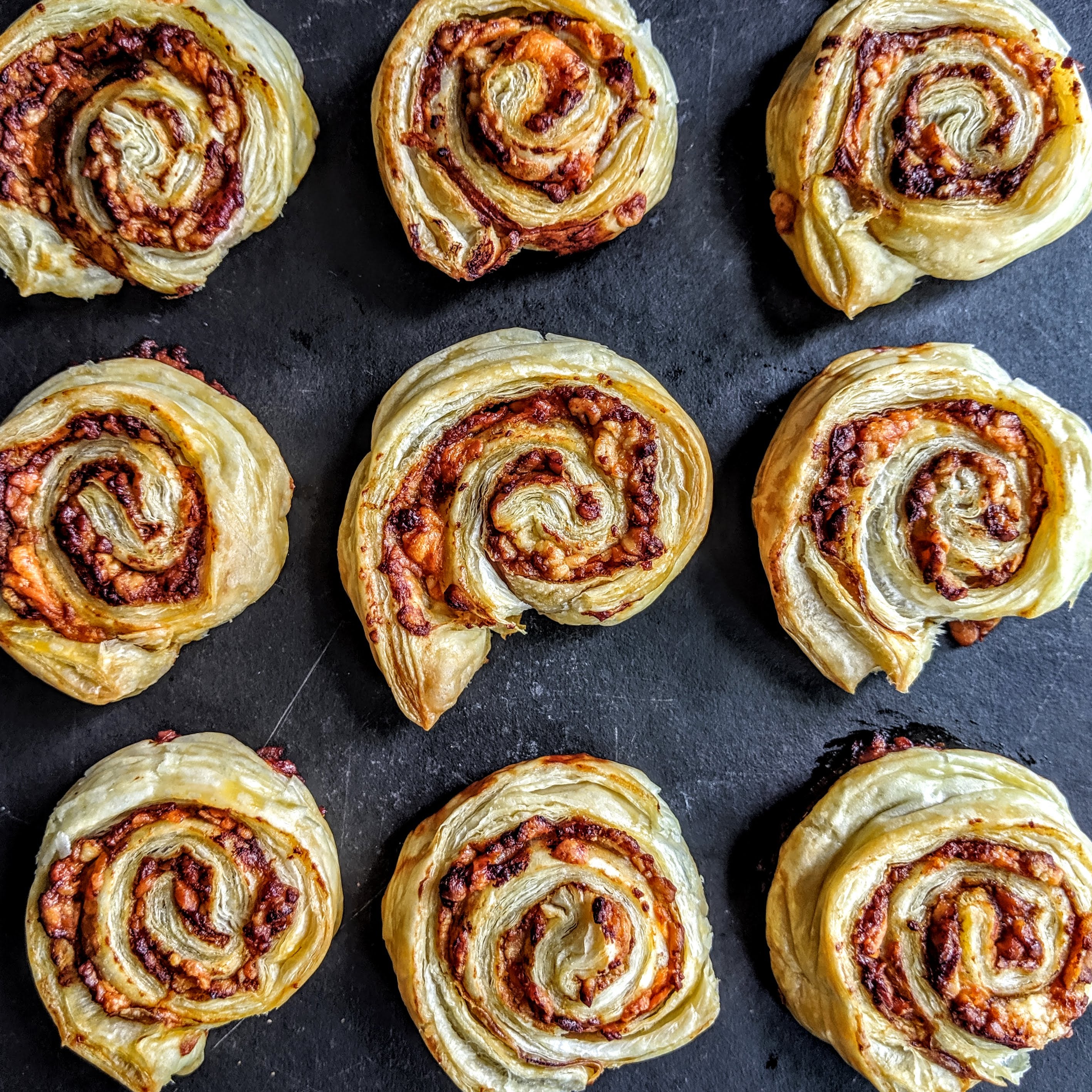 Cheese & Marmite Puff Pastry Swirls