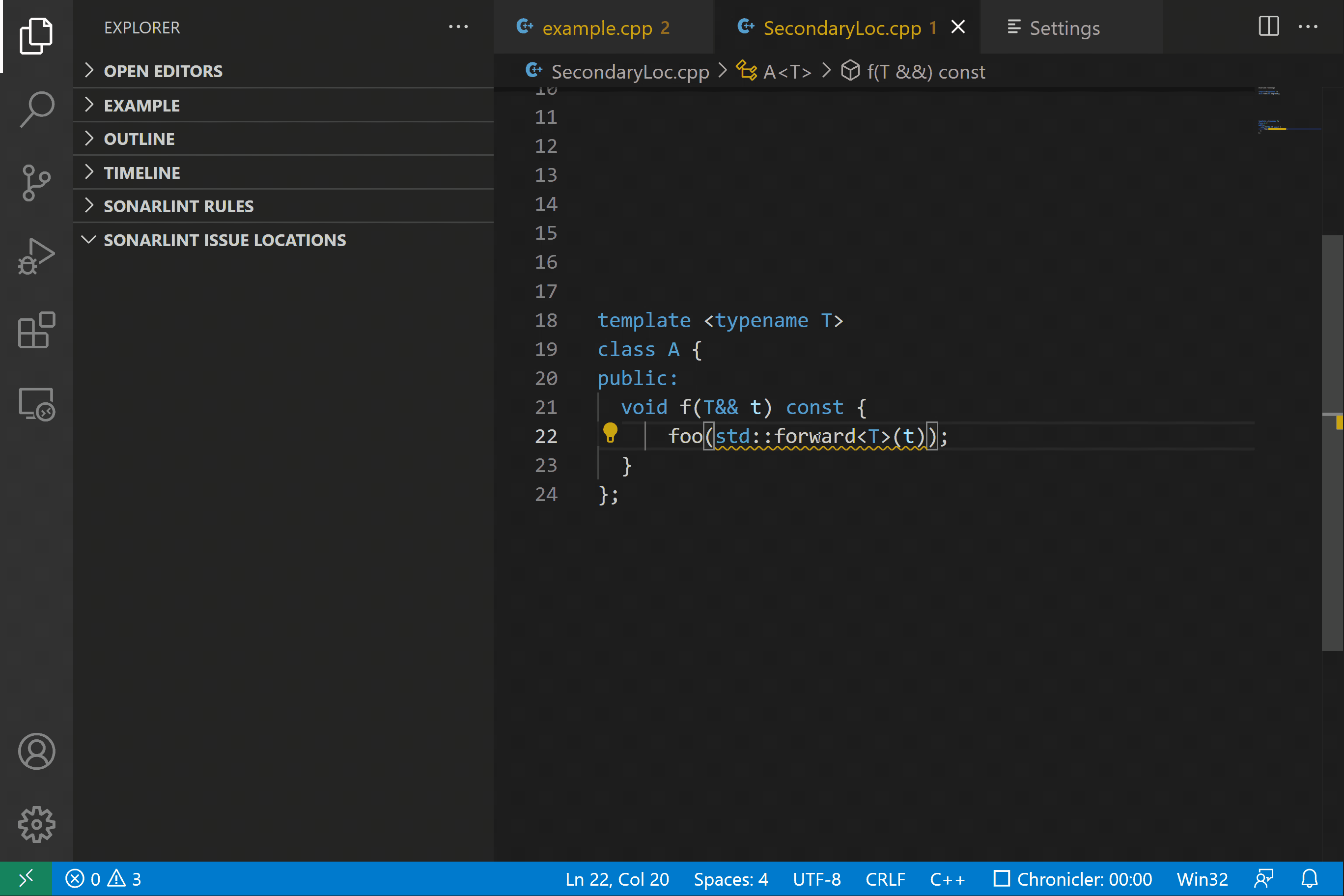 VSCode SonarLint C++ issue with locations