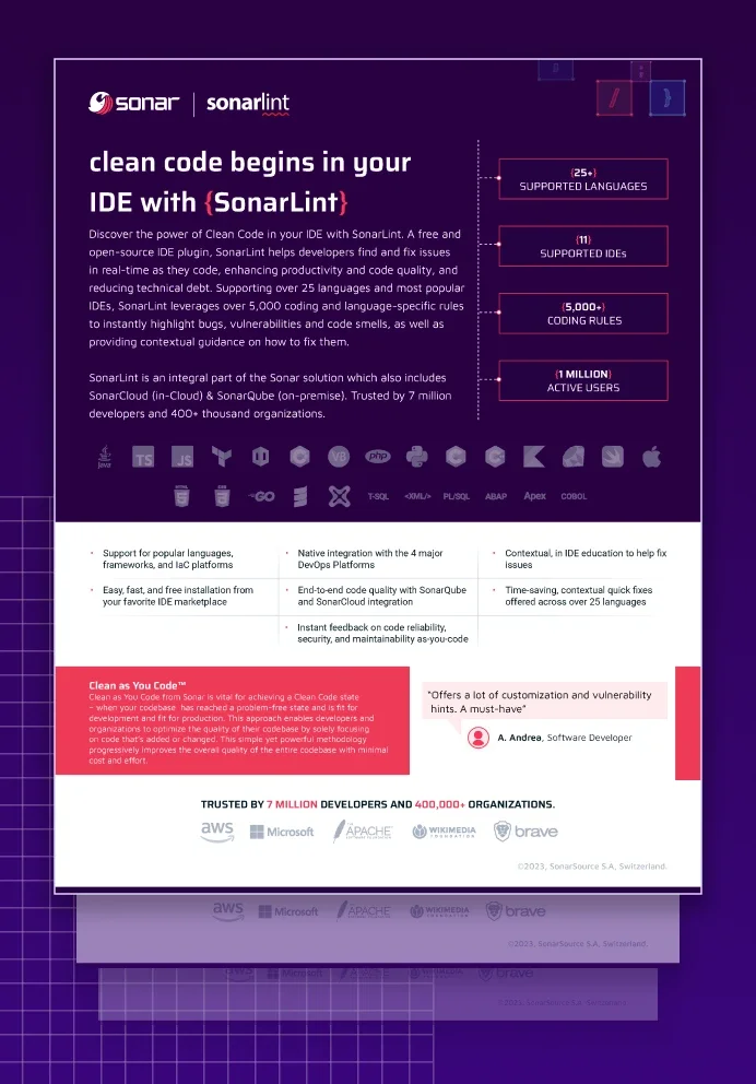 Downloadable PDF solution brief, SonarLint.