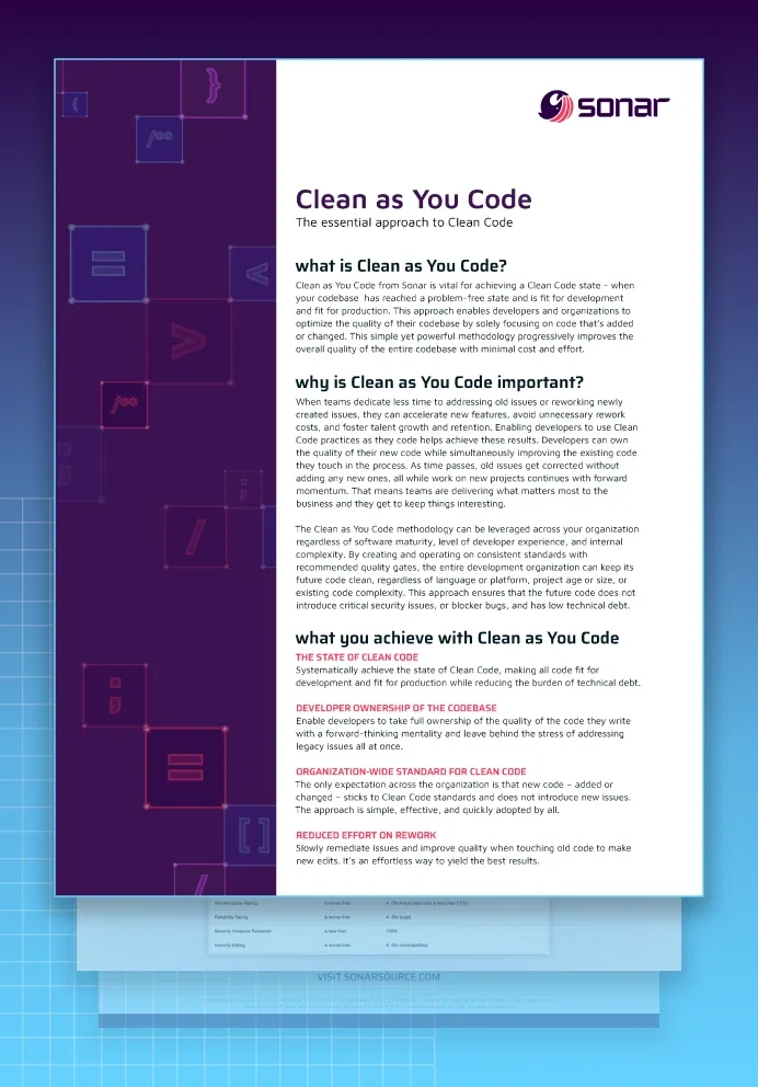 Downloadable PDF solution brief, Clean As You Code.