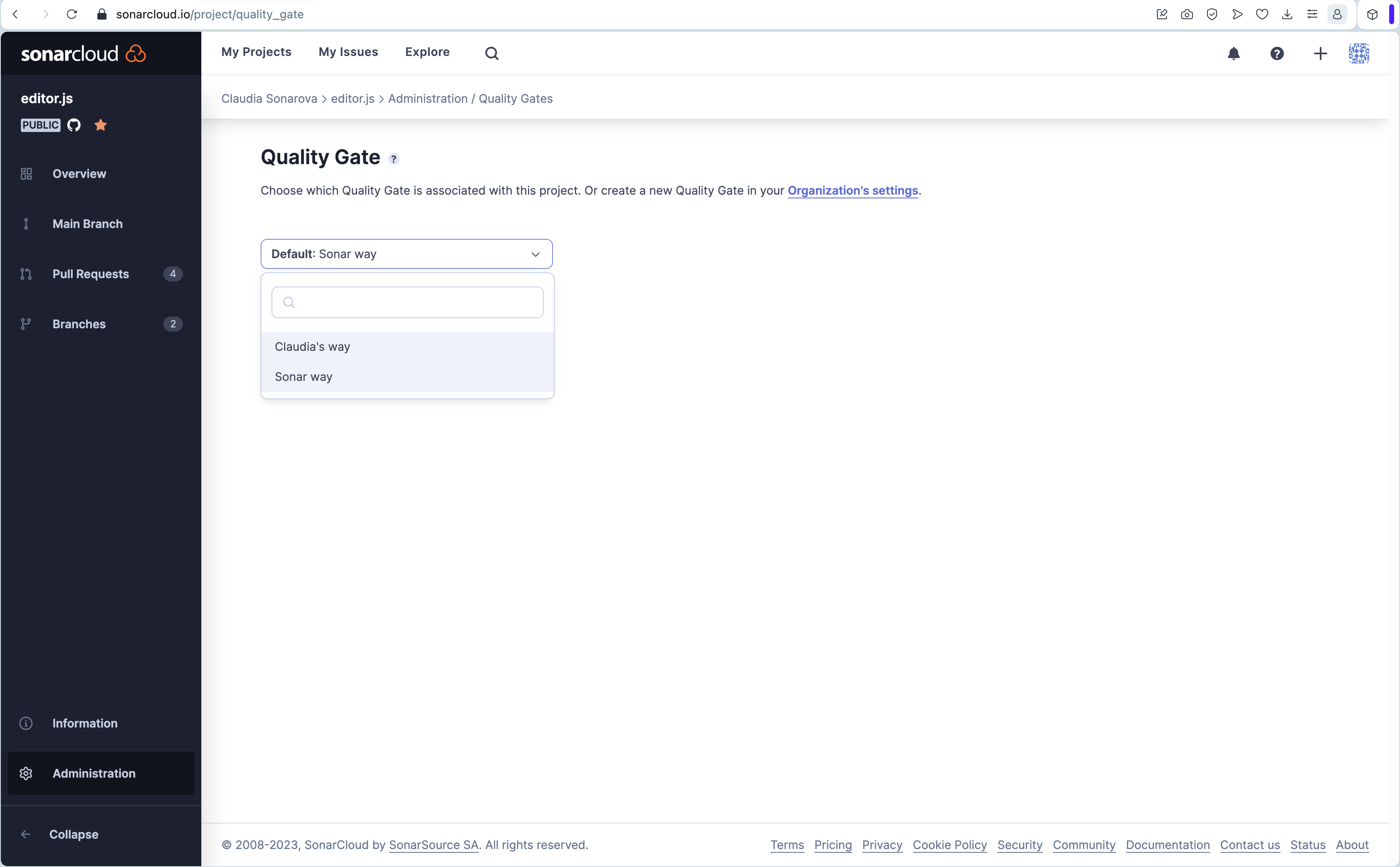 Assign a quality gate to a SonarCloud project.