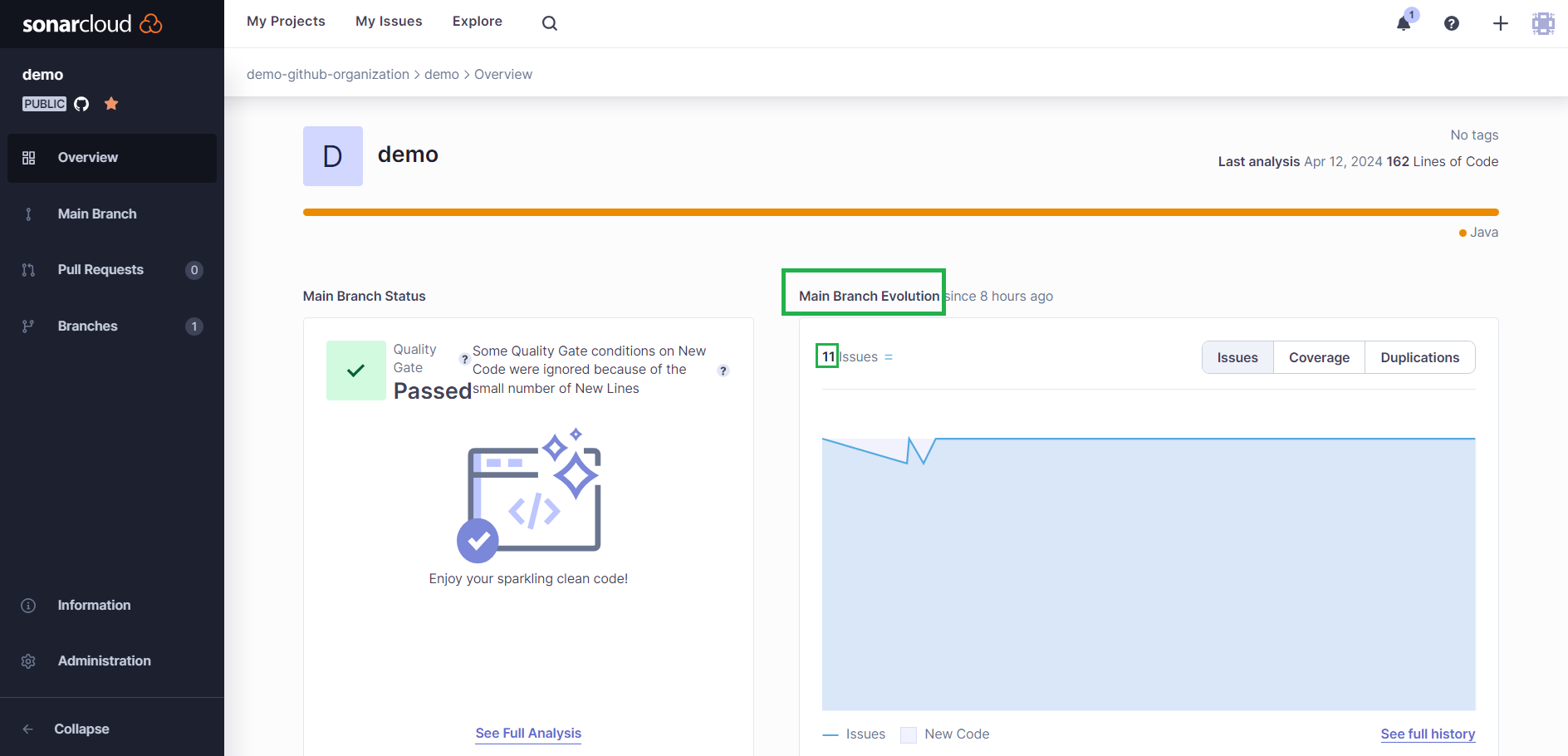 SonarCloud project overview page