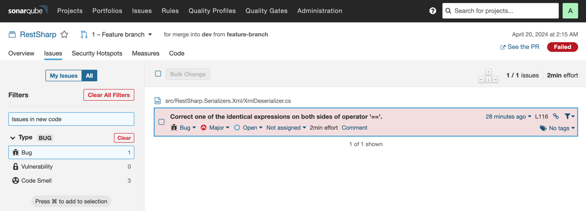 A bug in the SonarQube UI