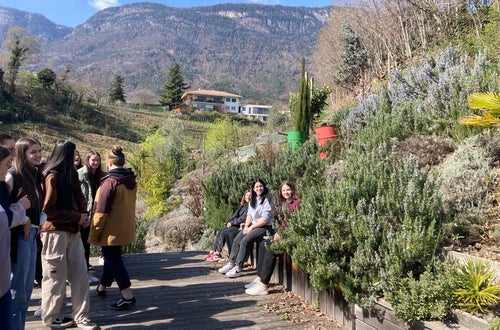 Schülerinnen besichtigen den Hof des Wandels in St. Pauls. Im Hintergrund ist der Kräutergarten zu sehen. Schülerinnen besichtigen den Hof des Wandels in St. Pauls. Im Hintergrund ist der Kräutergarten zu sehen.