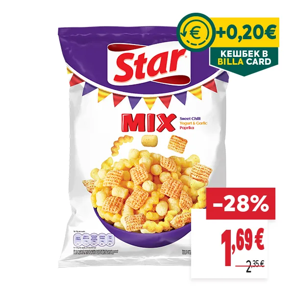 "КЕШБЕК В BILLA CARD
ОТСТЪПКА: -19%
НОВА ЦЕНА: 0,85 €
СТАРА ЦЕНА: 1,05 €"