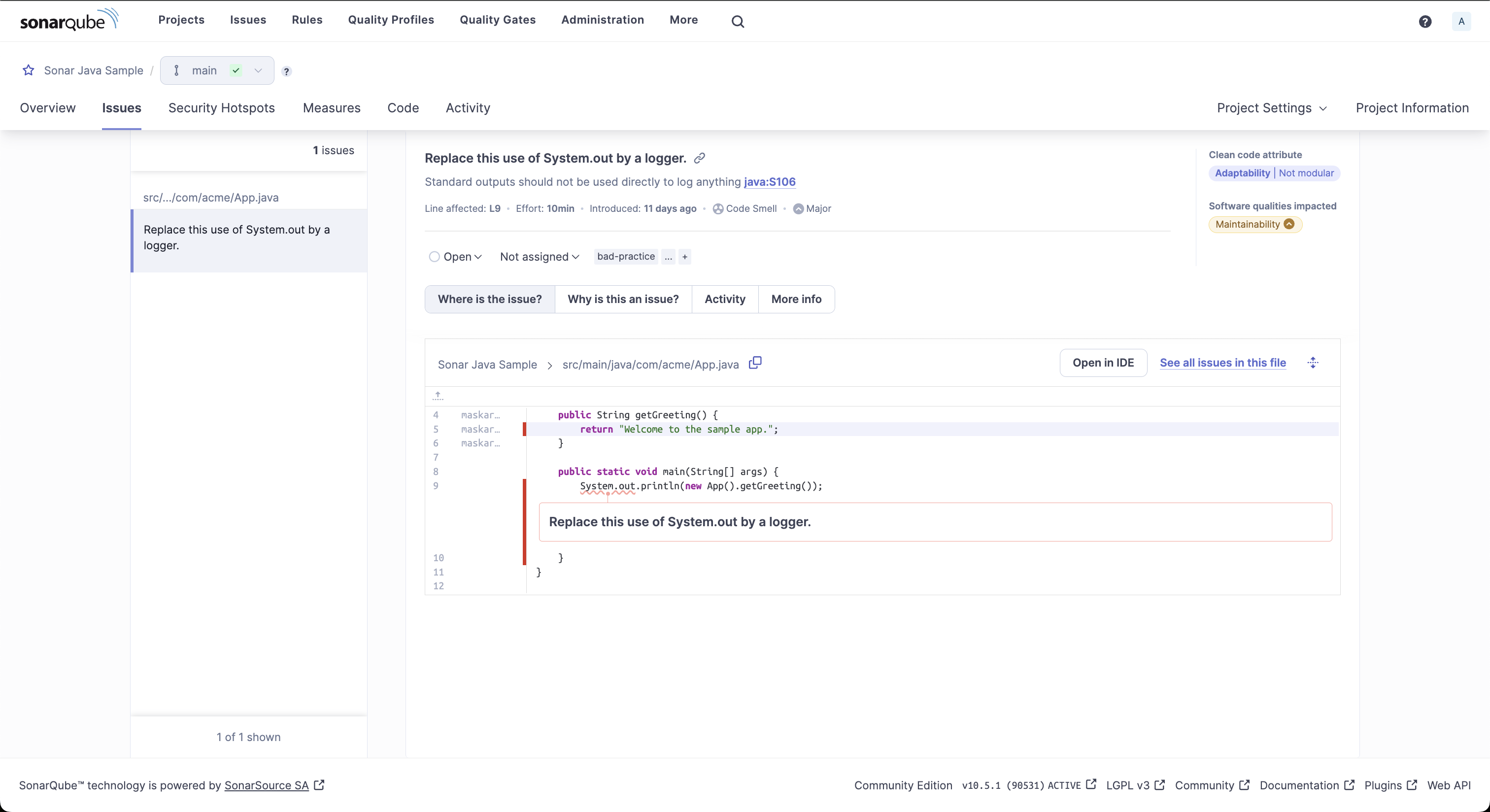 sonarqube logger