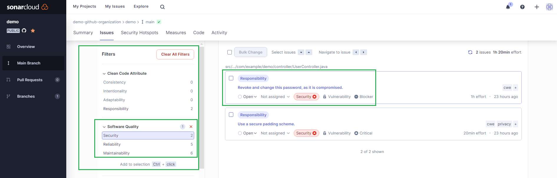 Filtered security issues