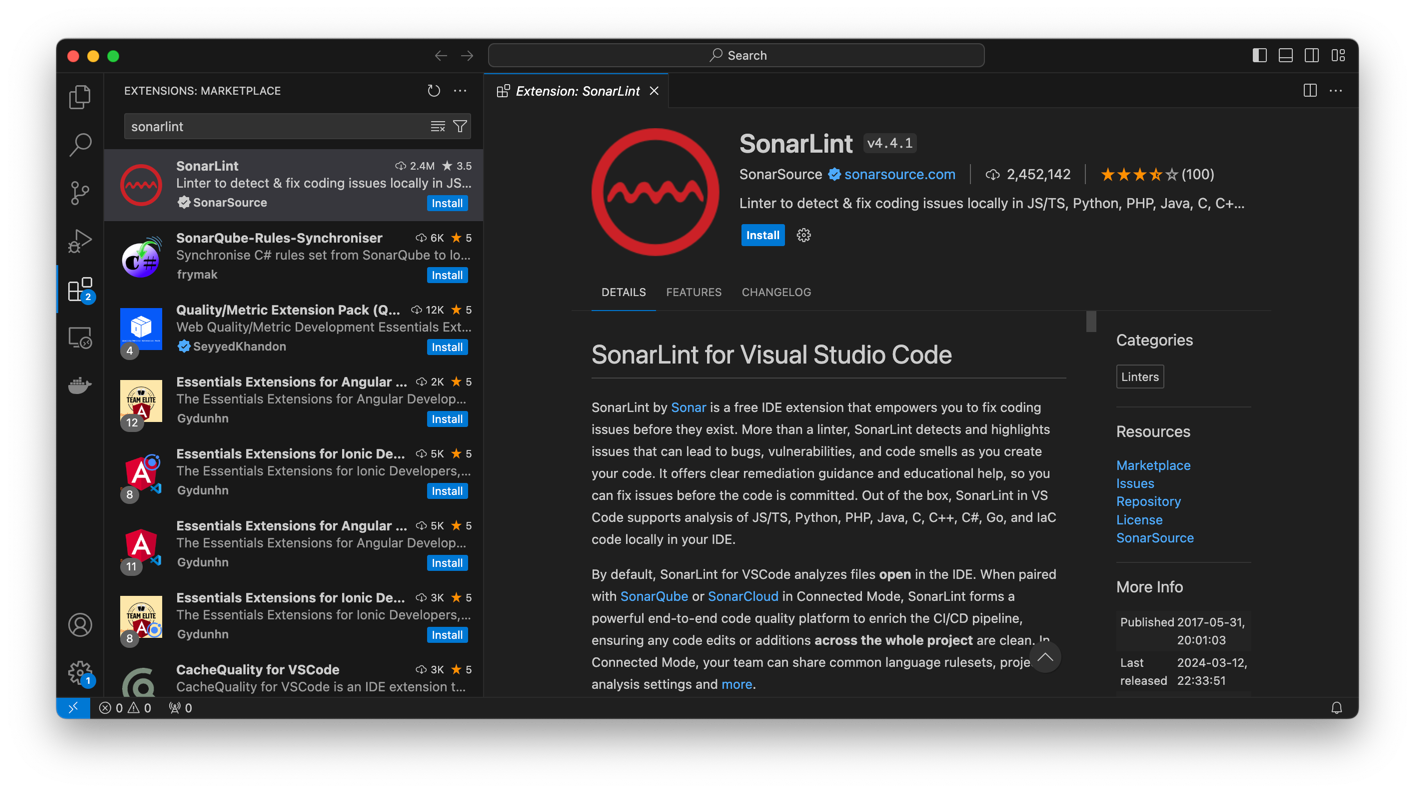 Installing SonarLint in VS Code