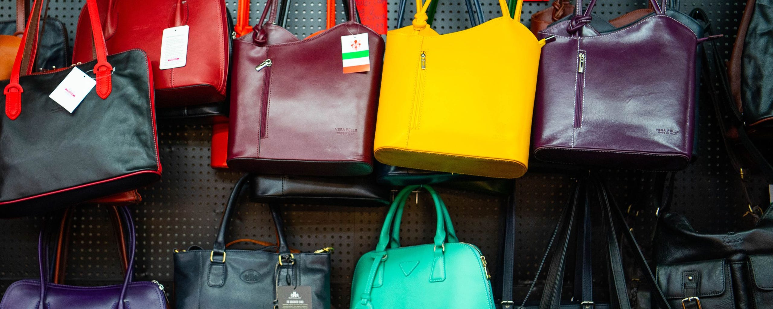 bags hanging on shelf