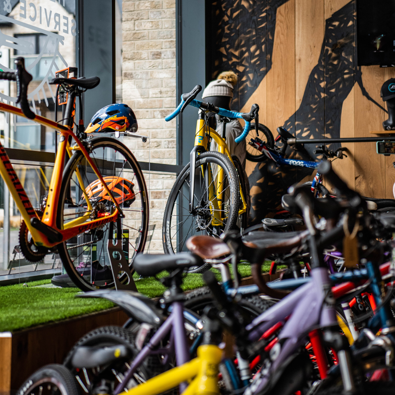 a close-up of a bunch of bikes