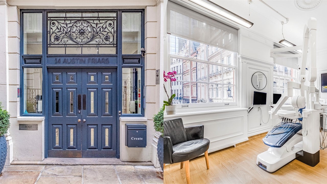 Photos of the front door and inside of Cap City Dental in London