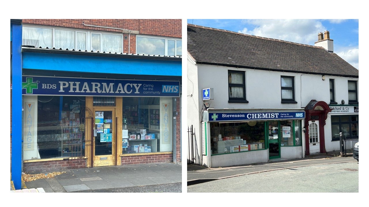 A pair of long-established pharmacies in Walsall, West Midlands.