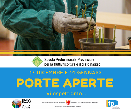 Locandina: giornate delle porte aperte 17 dicembre e 14 gennaio - scuola agraria Laimburg Locandina: giornate delle porte aperte 17 dicembre e 14 gennaio - scuola agraria Laimburg