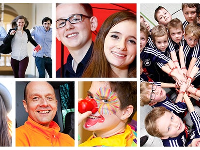 Eine Collage von Menschen, die für die Kamera posieren Eine Collage von Menschen, die für die Kamera posieren